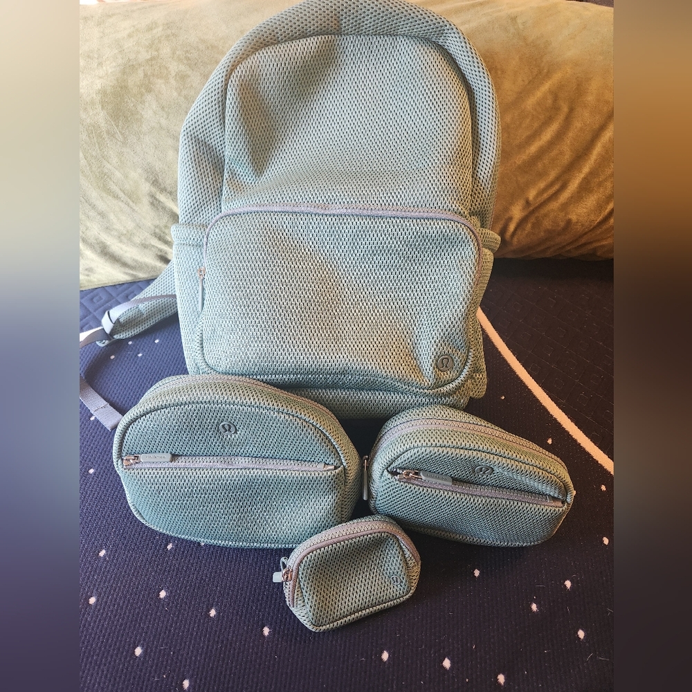 LULULEMON - 4 Piece SET (1 backpack, 2 toiletry Pouches, 1 nano mini key chain